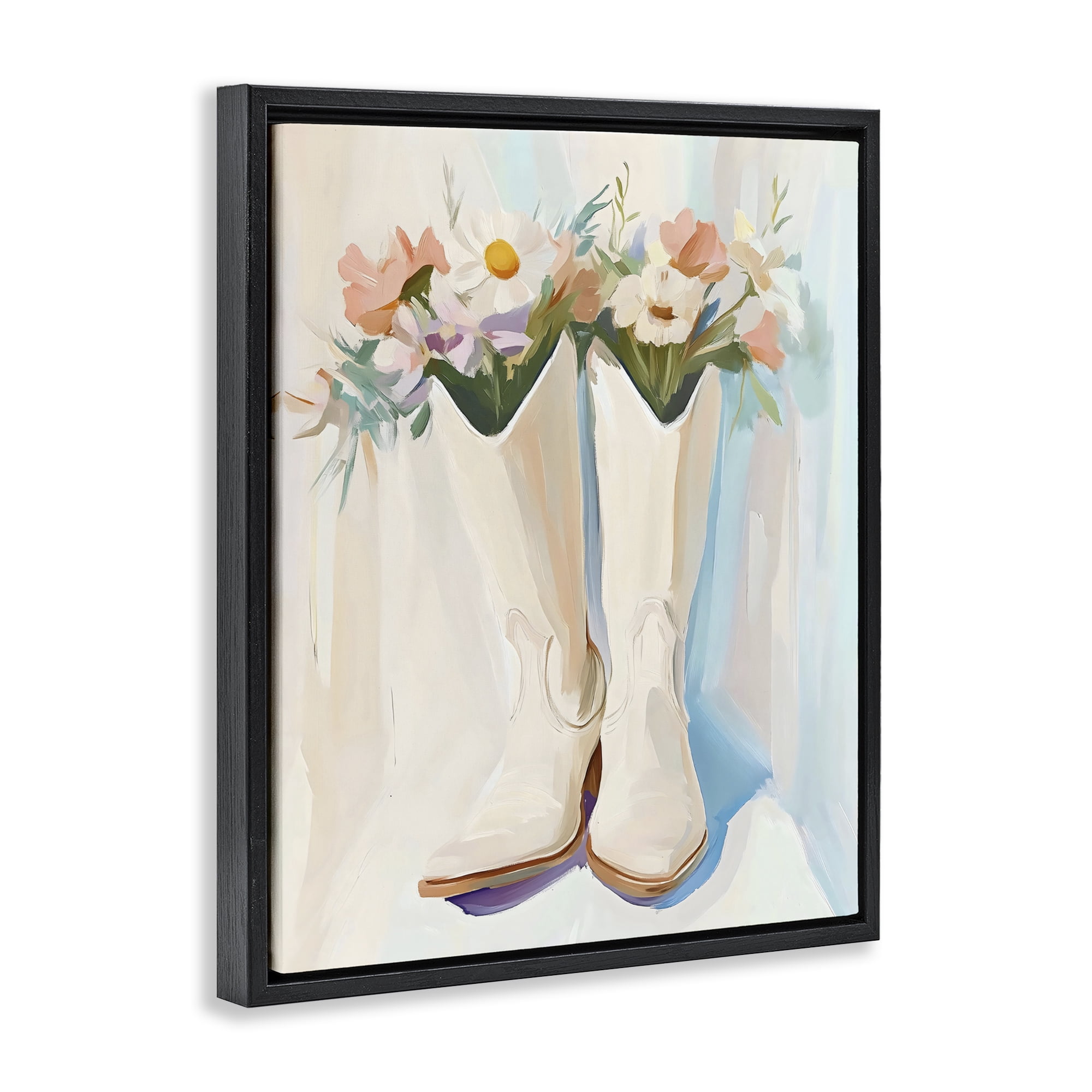Stupell Industries Floral White Cowgirl Boots Black Framed Floater Canvas Wall Art, design by The Prints Vibe