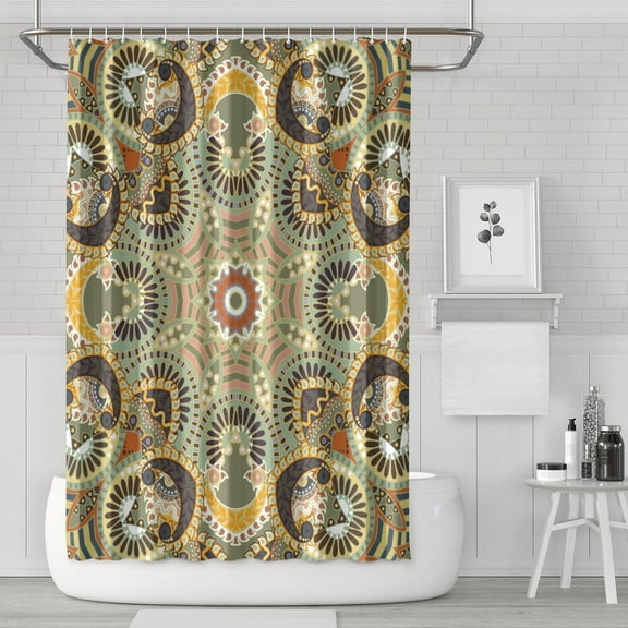 Paisley Boho Design Shower Curtain Vintage Retro Floral Abstract Decorative Bathroom Decor 72x72 Inch with Metal Grommets