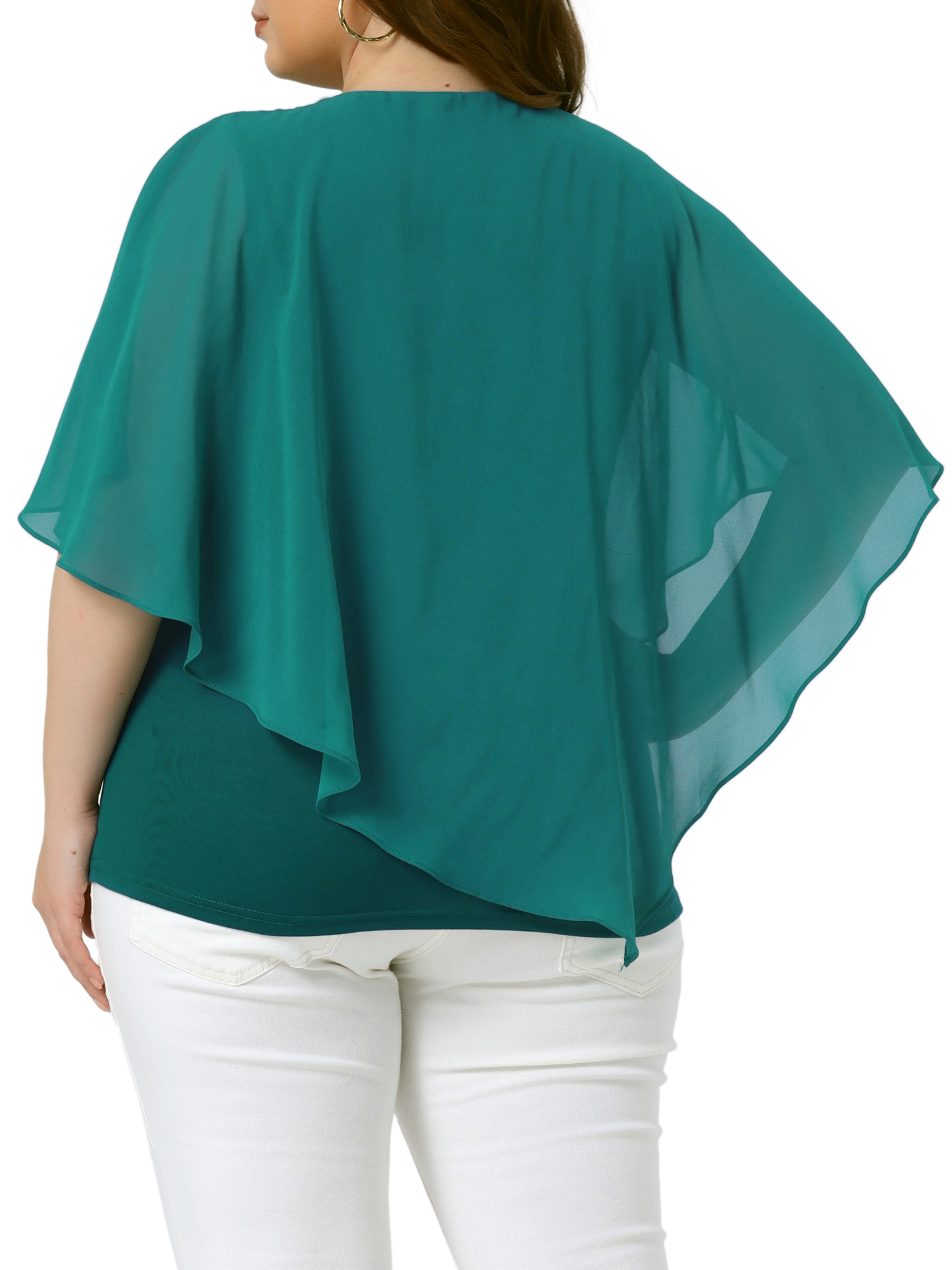 DARING DIVA Women's Plus V Neck Flowy Double Layered Chiffon Blouse 2X Lake Blue