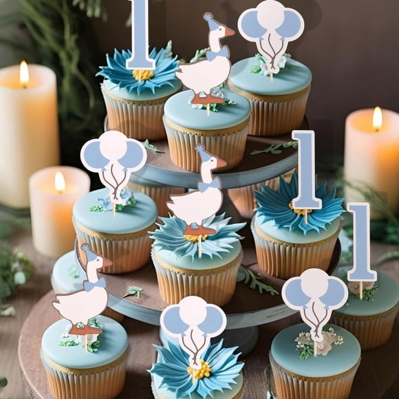 HUHJRUAR 12 toppers para cupcakes de primer cumpleaños Silly Goose