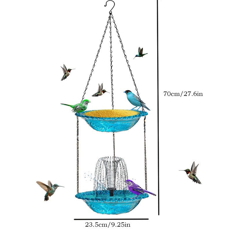 Hanging Solar Bird Bath Fountain, Solar Powered Cascading Outdoor Water Fountain, Hanging Bird Bath with Water for Outdoors Garden Patio Backyard Lawn Decor