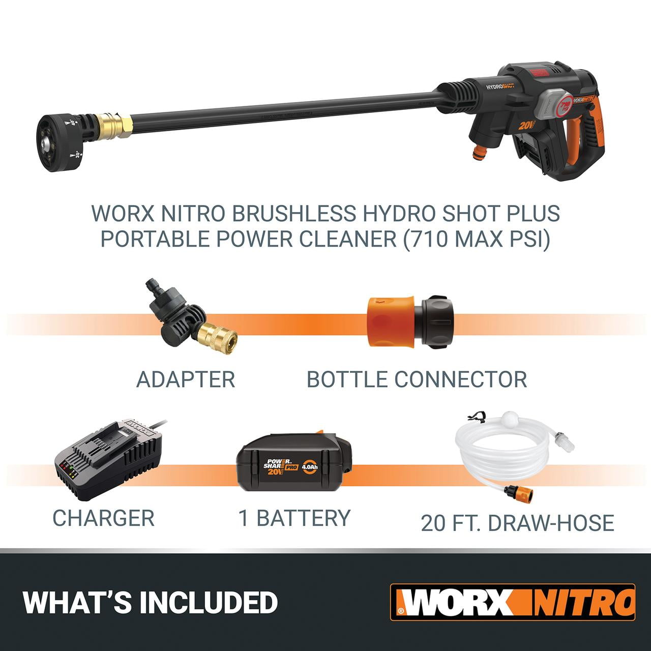 Worx Nitro 20V Outdoor Pressure Washer Brushless Hydroshot Plus Portable Power Cleaner 710 MAX PSI Walmart