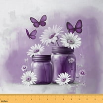 jejeloiu Purple Butterfly Fabric by the Yard 1 Yard,Vintage Daisy Flower Home Decor Fabric by the Yard,Spring Violet Floral Sewing Fabric For Girl Boy,Breathable Home Decor