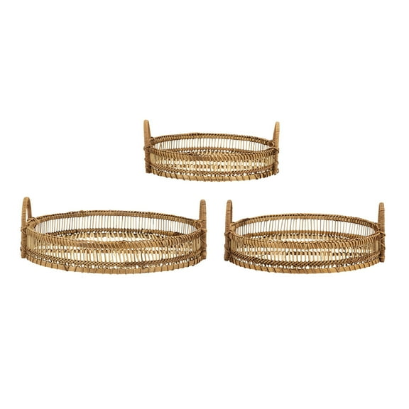 A&B Home Sienna Bamboo Woven Round Trays - Set of 3 - Natural