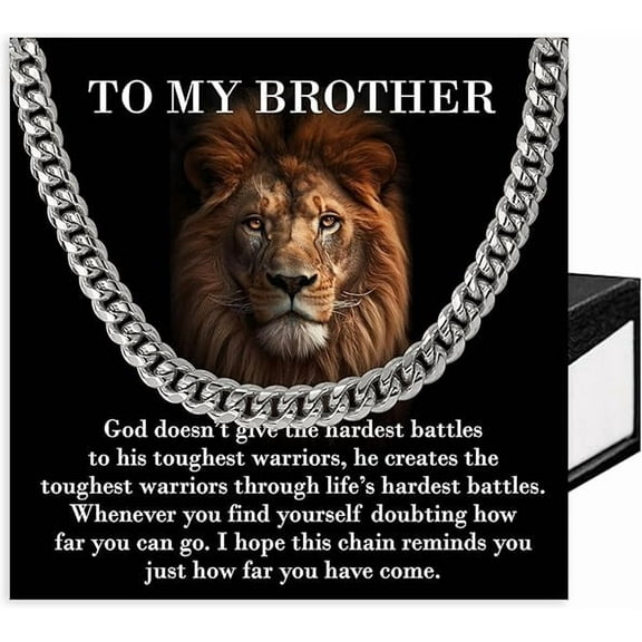 Gifts For Brother, Birthday Gift For Brother From Sister, To My Brother Stainless Steel Cuban Chain Necklace, Mens Necklaces Cuban Chain Necklace with Message Card and Gift Box