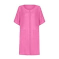 thumbnail image 3 of UTSJKR Women's Button Down Shirt Dress Clearance Short Sleeve Smocked 2024 Fashion Crew Neck Sundress Casual Loose Fit Vacation Flowy Beach Dress Hot Pink M, 3 of 3