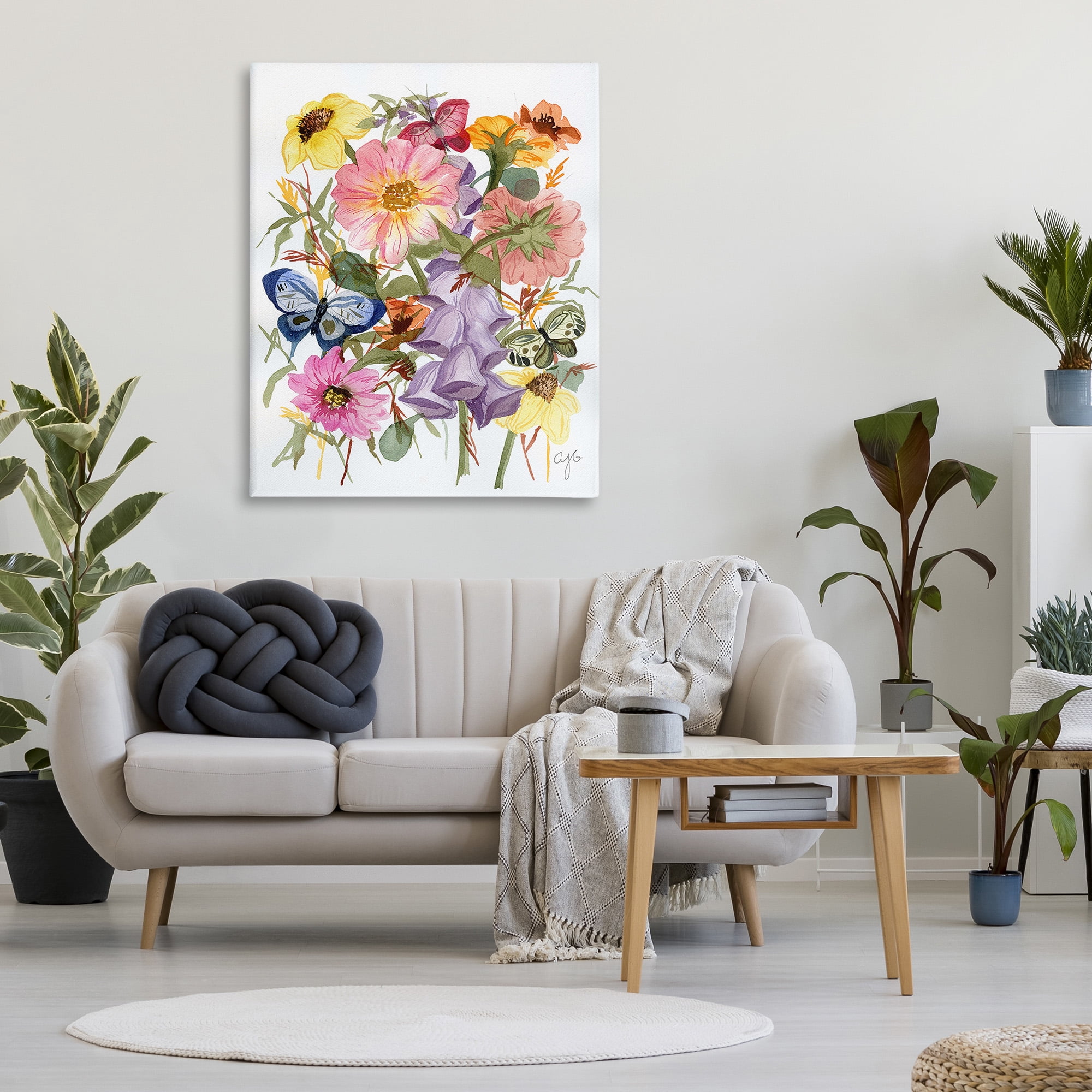 Stupell Industries Mixed Florals & Butterflies Botanical & Floral Painting Gallery Wrapped Canvas Art Print Wall Art, 36 x 48