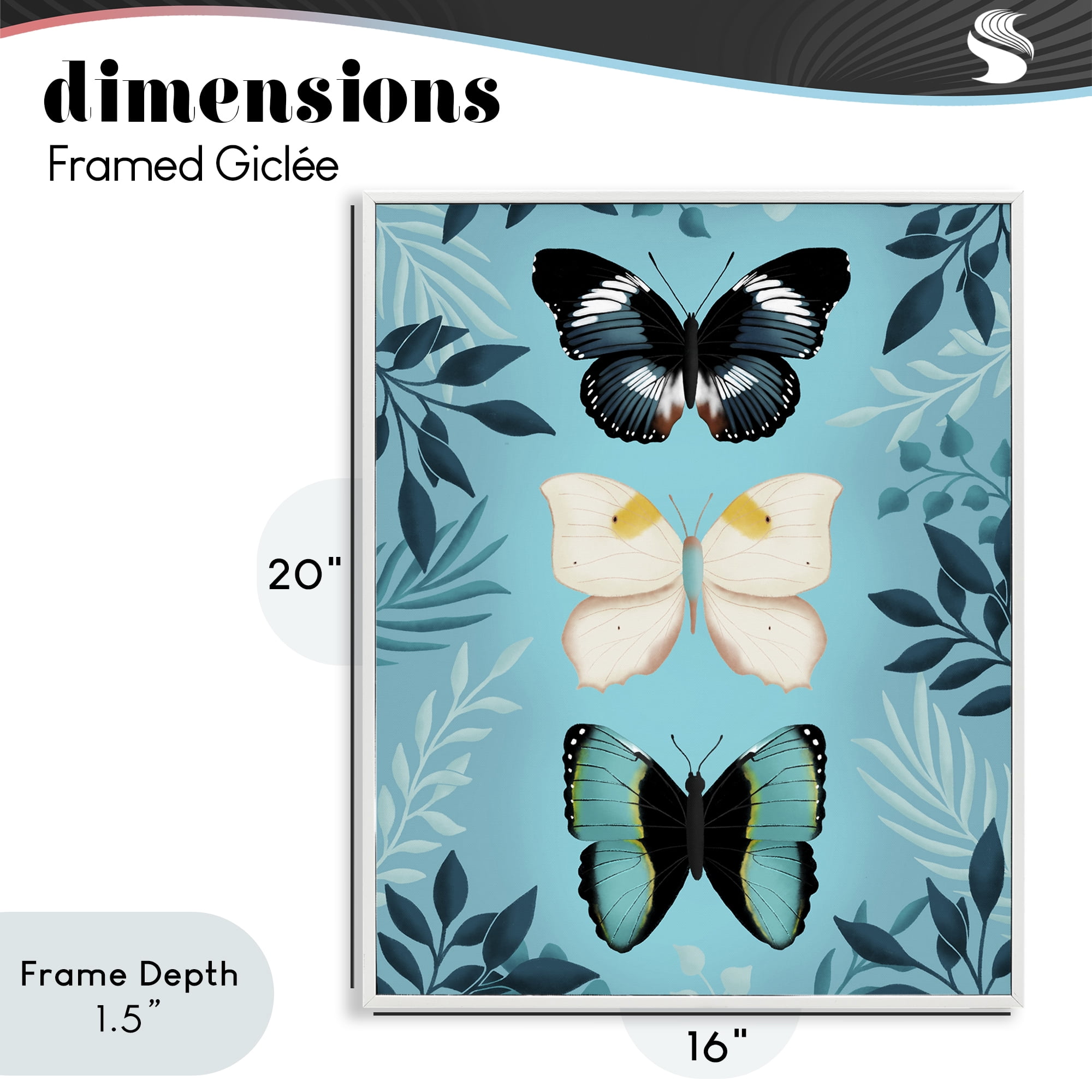 Stupell Industries Three Exotic Blue Butterflies White Framed Giclee Art, design by Metka Hiti