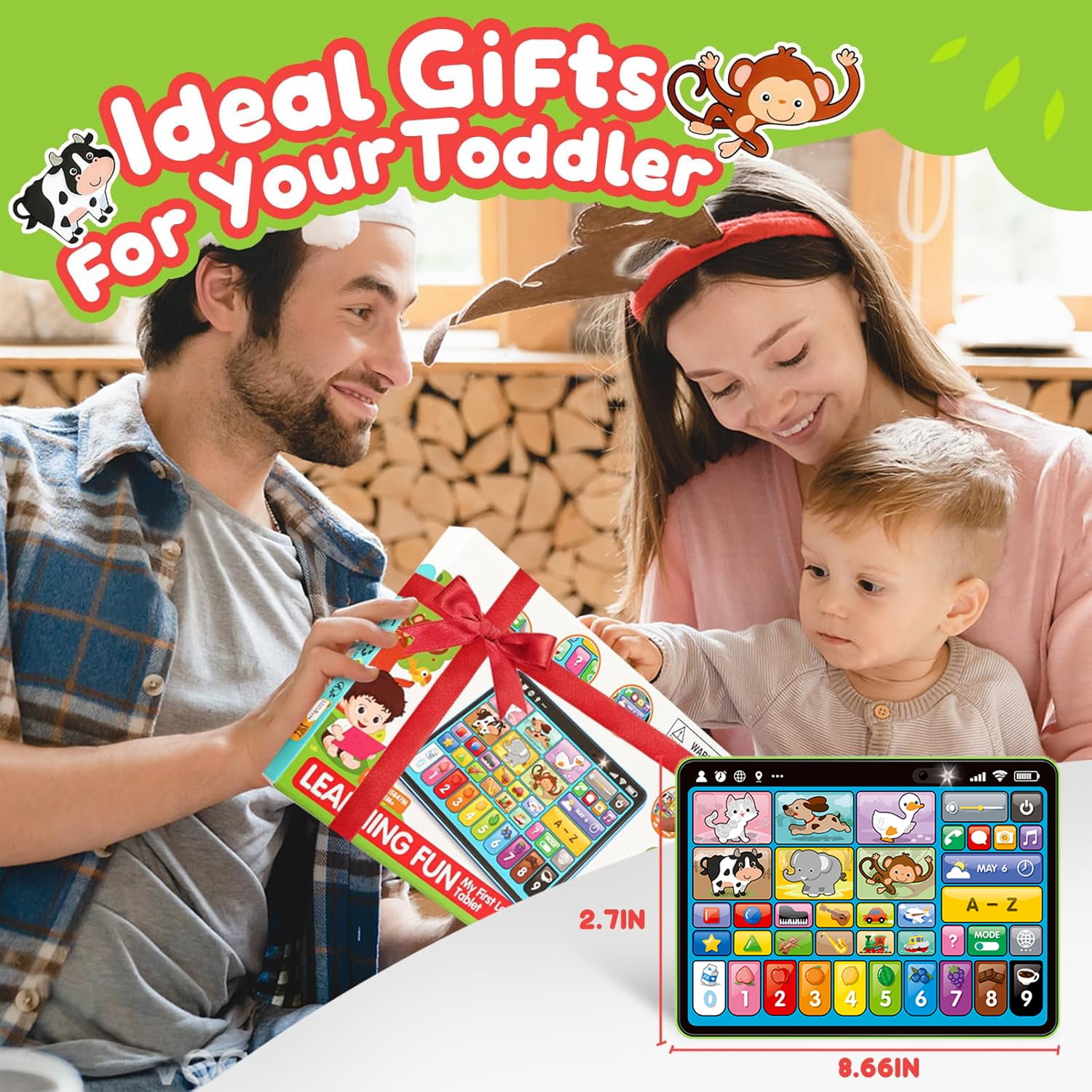 Adofi Trilingual Learning Toys for Toddlers 1-3 Years, Learning Tablet with Music and Lights, Montessori Speech Therapy Toys, STEM Toddler Toys Age 1-3 Gifts, Musical Baby Toys for 1 Year Old