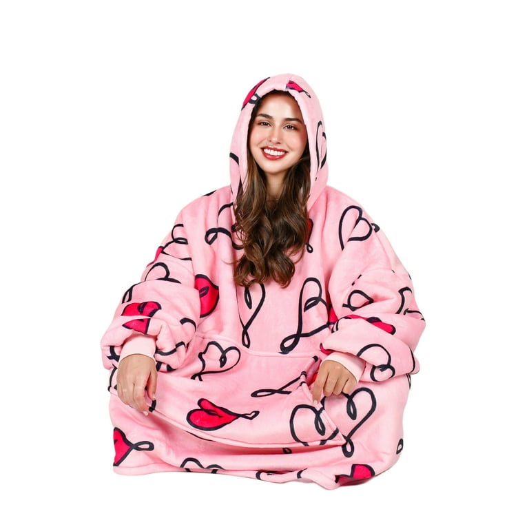 Tirrinia Oversized Blanket Sweatshirt Comfortable Sherpa Giant Hoodie Reversible Wearable Blanket Gift for Adults Men Women Teenagers Kids Checker Pink Love Art Walmart