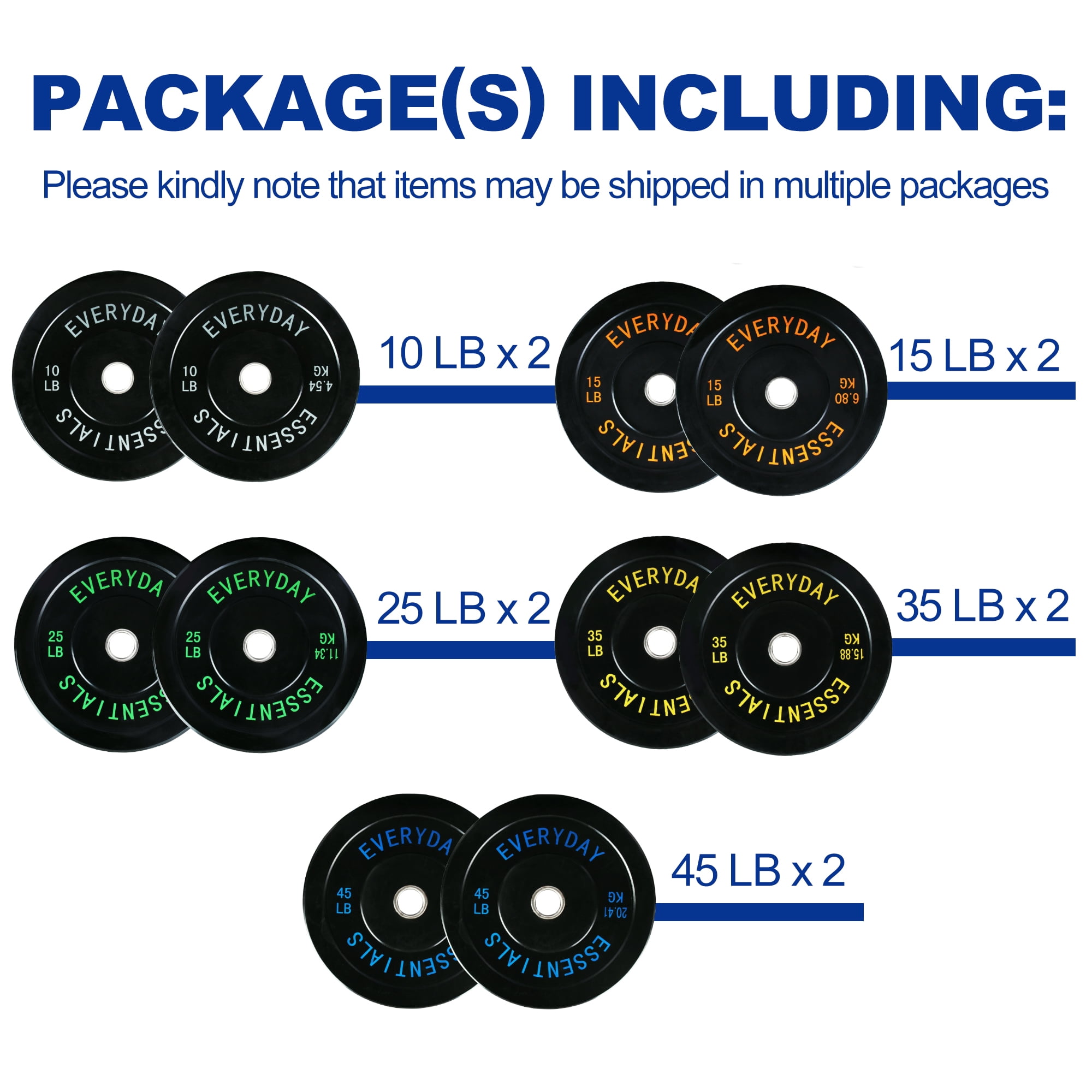 BalanceFrom Olympic Bumper Plate Weight Plate with Steel Hub, Black, 260 lbs Set, Multiple Packages