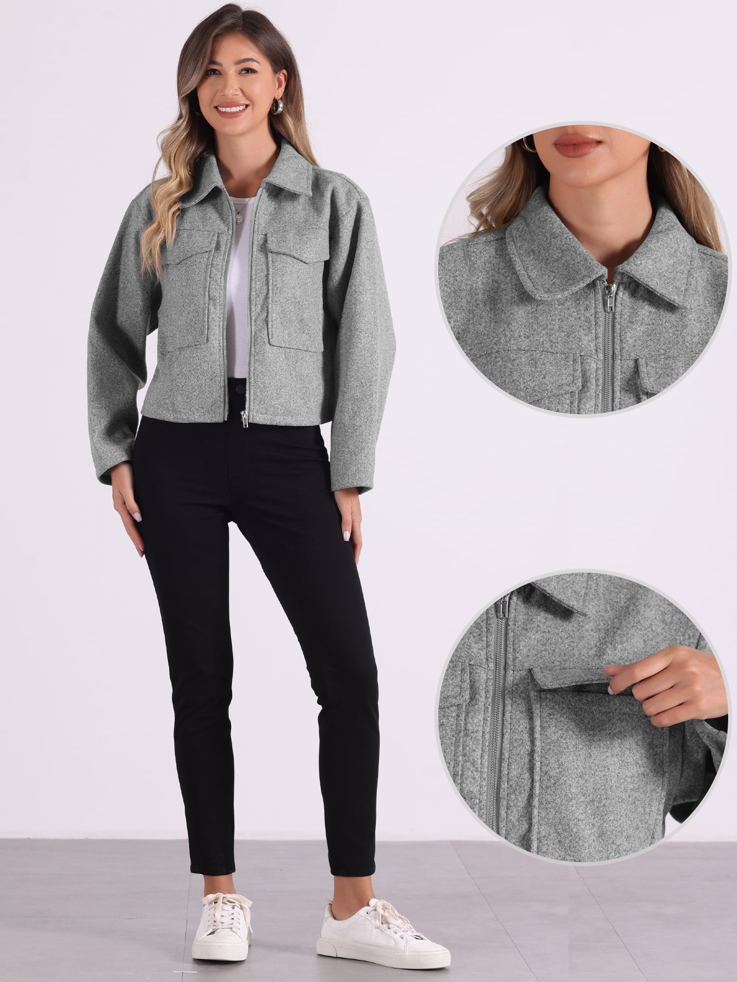 DARING DIVA Cropped Zip Up Fashion Crop Jacket Top XL Gray
