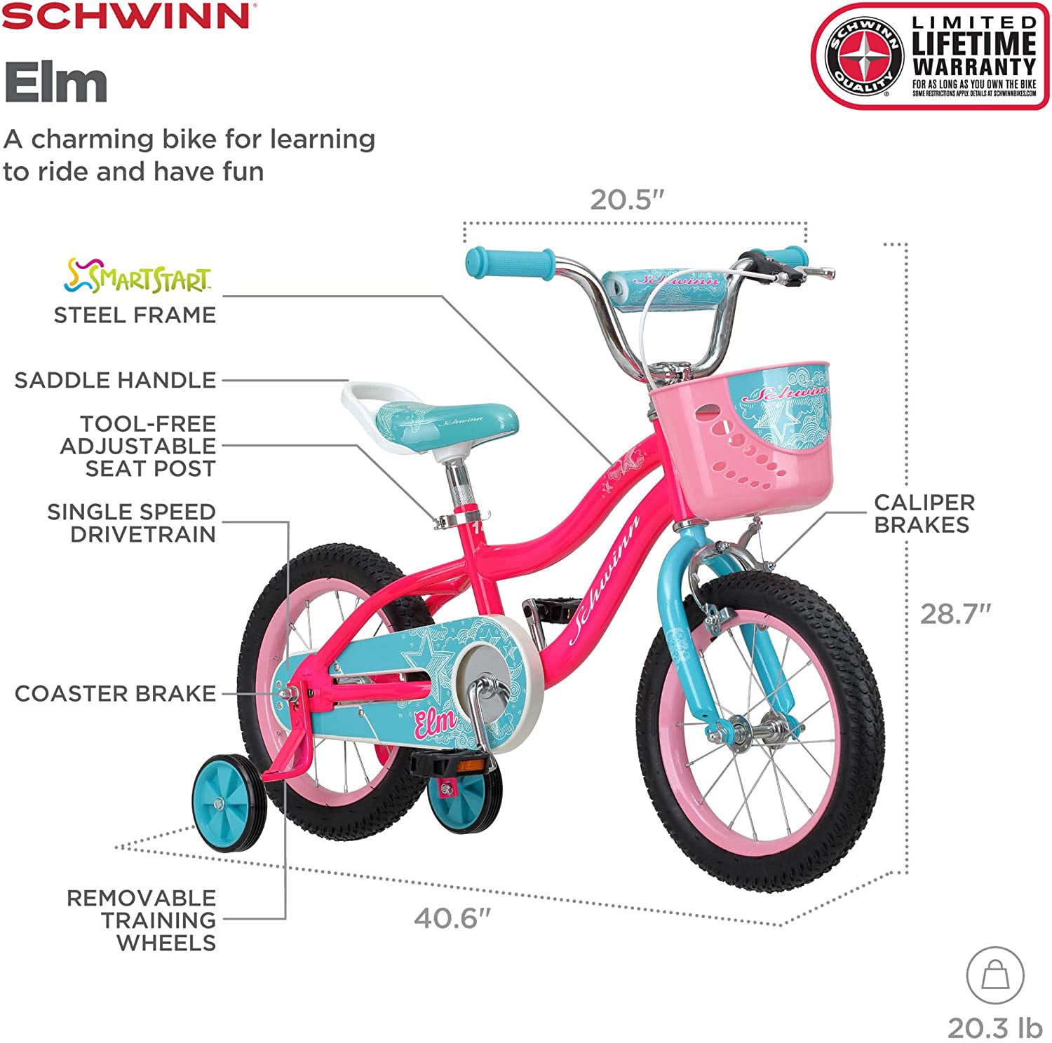 12 20 inch wheels for Schwinn Elm Girls Bike for Toddlers and Kids 14 18 16 