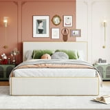 Churanty Queen Size Upholstered Platform Bed with 4 Drawers and Golden Edge on the Headboard & Footboard, White - Walmart.com