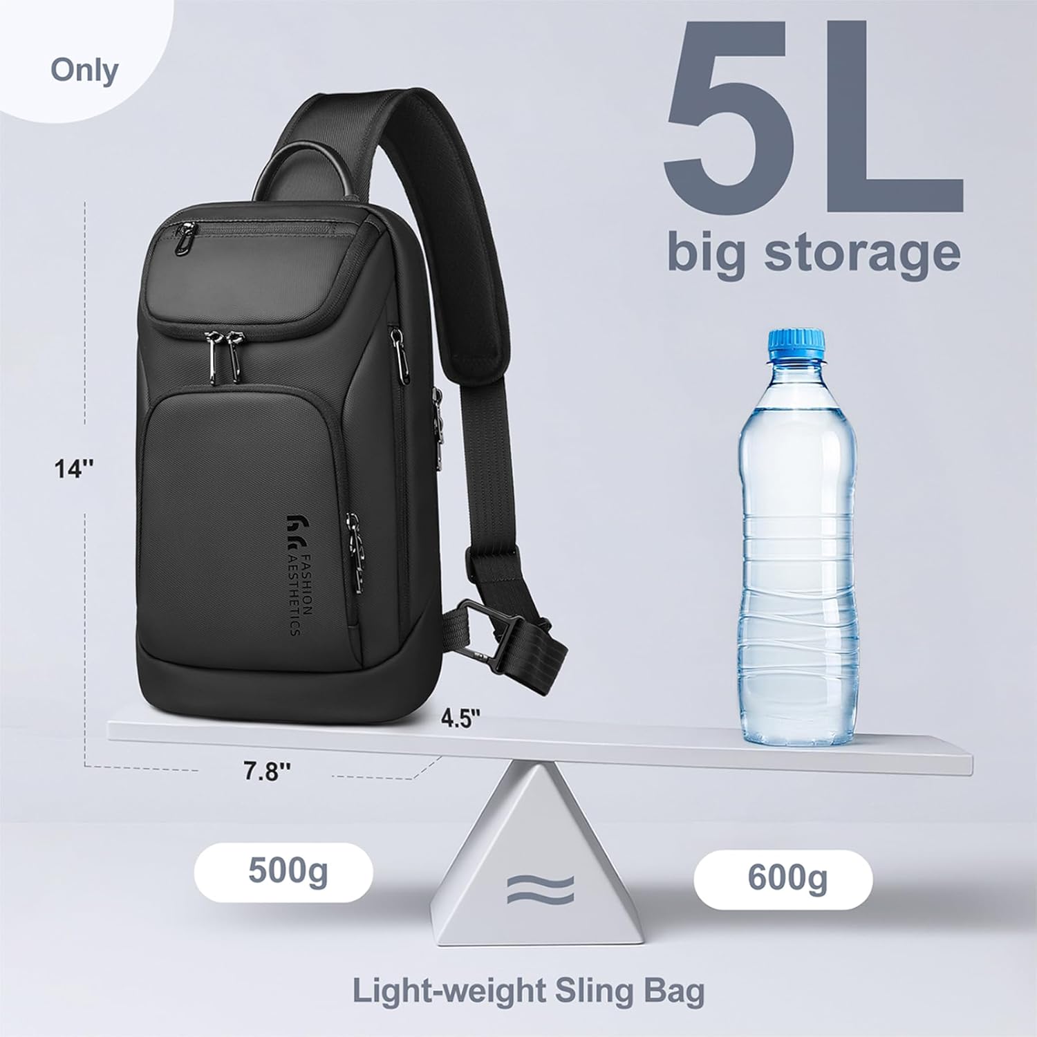 HEROIC KNIGHT Sling Bag for Men Crossbody Backpack for Travel Work College Waterproof Black
