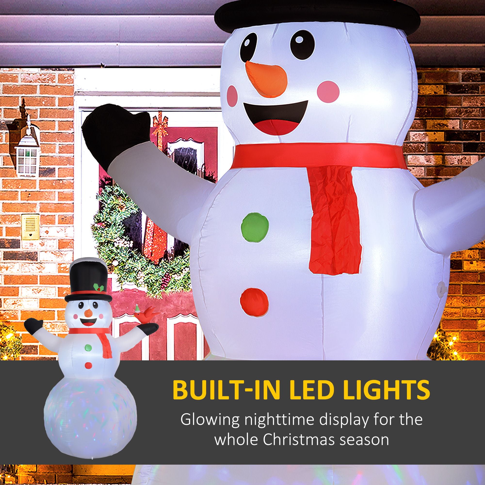 Giant Inflatable Snowman Christmas Yard Decoration with Rotating Colorful LED Lights, 12 ft Polyester Blow Up for Indoor and Outdoor Holiday Display