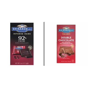 Ghirardelli Intense Dark 92% Cacao Chocolate Squares 4.1 oz & Double Milk Chocolate Squares Bar 4.8 oz