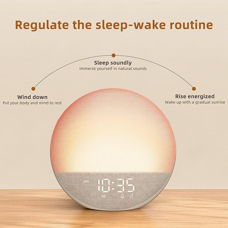 Sunrise Alarm Clock White Noise Machine: Natural Wake Up Light - Dimmable Clock with Bluetooth Speaker for Bedroom - 25 Sleep Sounds for Baby Adults Kids Putty