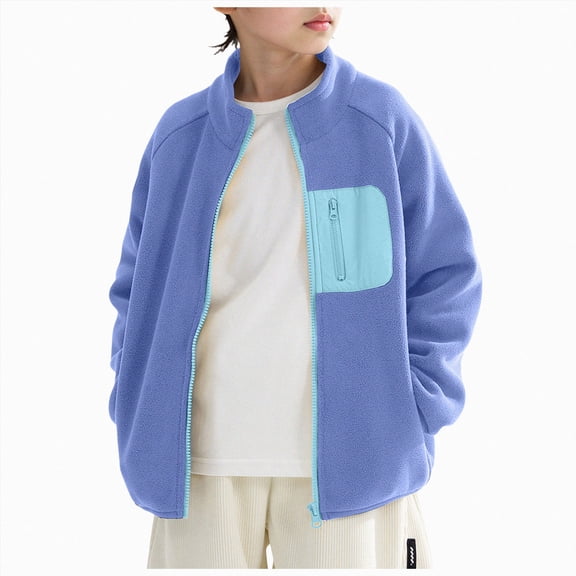 Gubotare Boys Zip Up Fleece Jacket Kids Lightweight Outerwear Long Sleeve Mock Neck Coat with Pockets 5-14Y (Sky Blue, 11-12 Years)