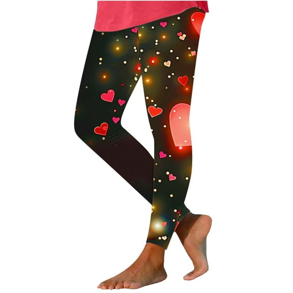 ZyeKqe Valentine's Day Leggings for Women Heart Print High Waisted Yoga Pants Ankle Length Tights
