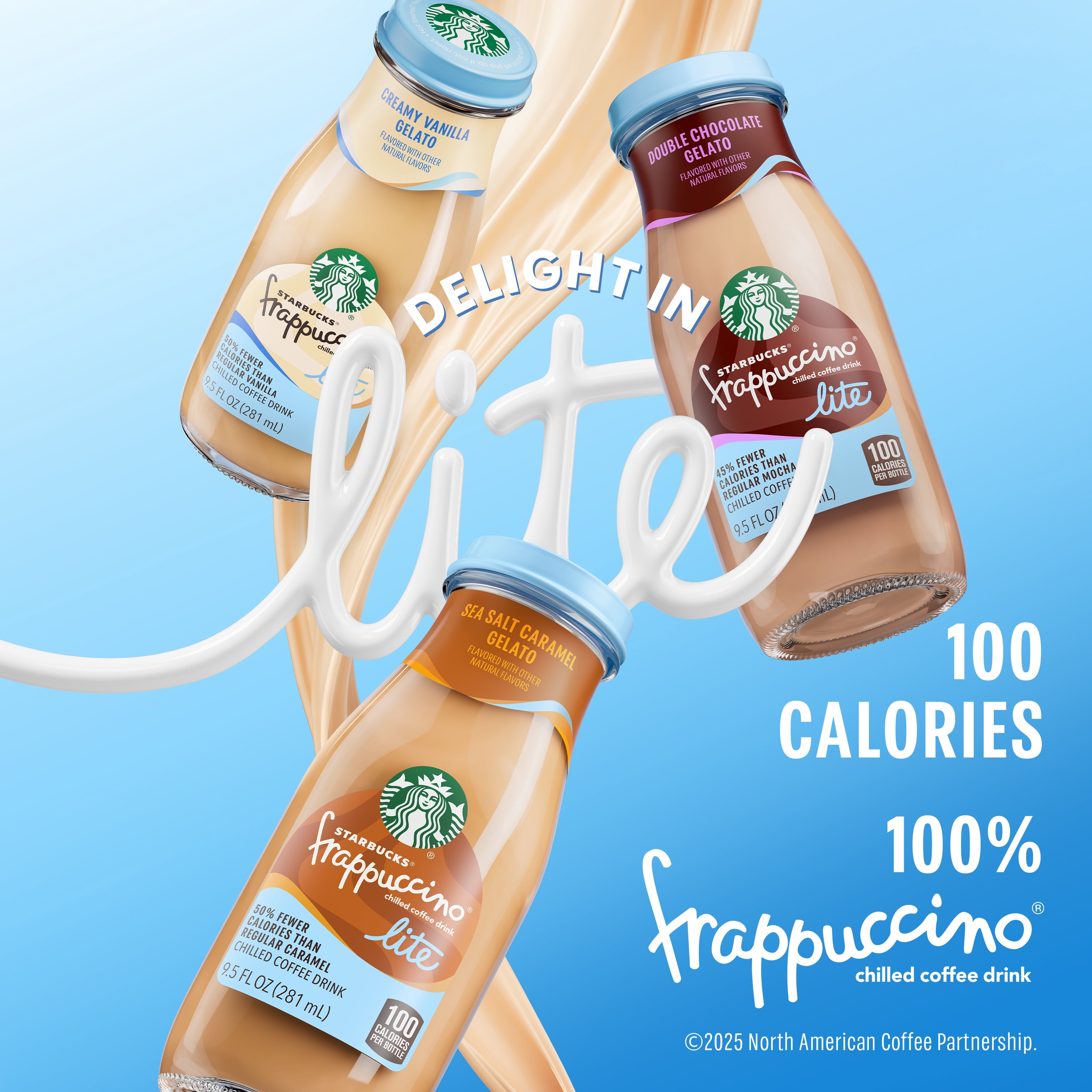 Starbucks Lite Chocolate Hazelnut Gelato Frappuccino Lite Iced Coffee Drink, 9.5 fl oz Bottles, 12 pack​