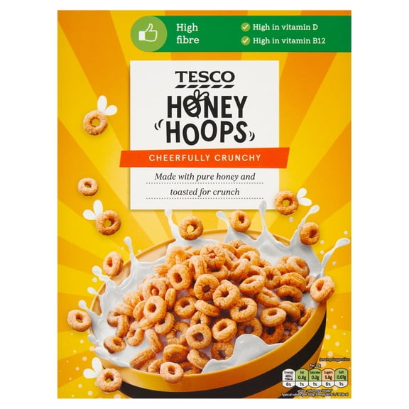 Tesco Honey Hoops Cereal 375G, Imported from Britain