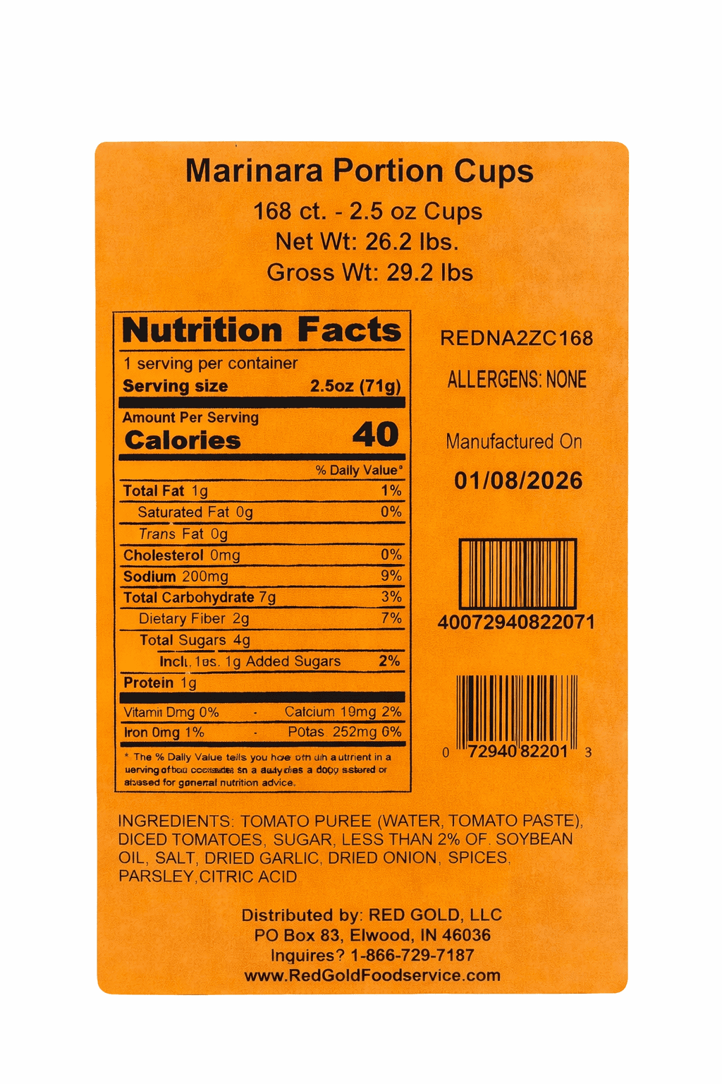 Red Gold 2.5 oz. Marinara Sauce Cups l Pack of 16