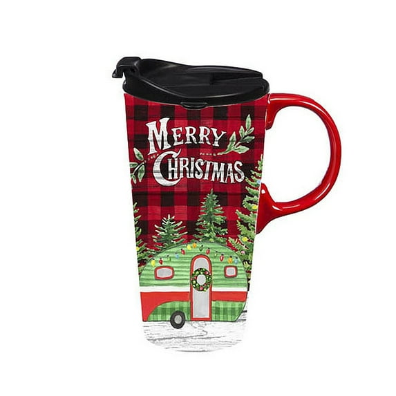 Ceramic Travel Cup, 17 OZ. ,w/box, Merry Christmas Camper