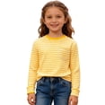 thumbnail image 3 of Byoo Toddler Girls Striped Tee Shirt Long Sleeve Crew Neck T Shirt Casual School Comfortable Top for Children， Yellow, 3 of 6