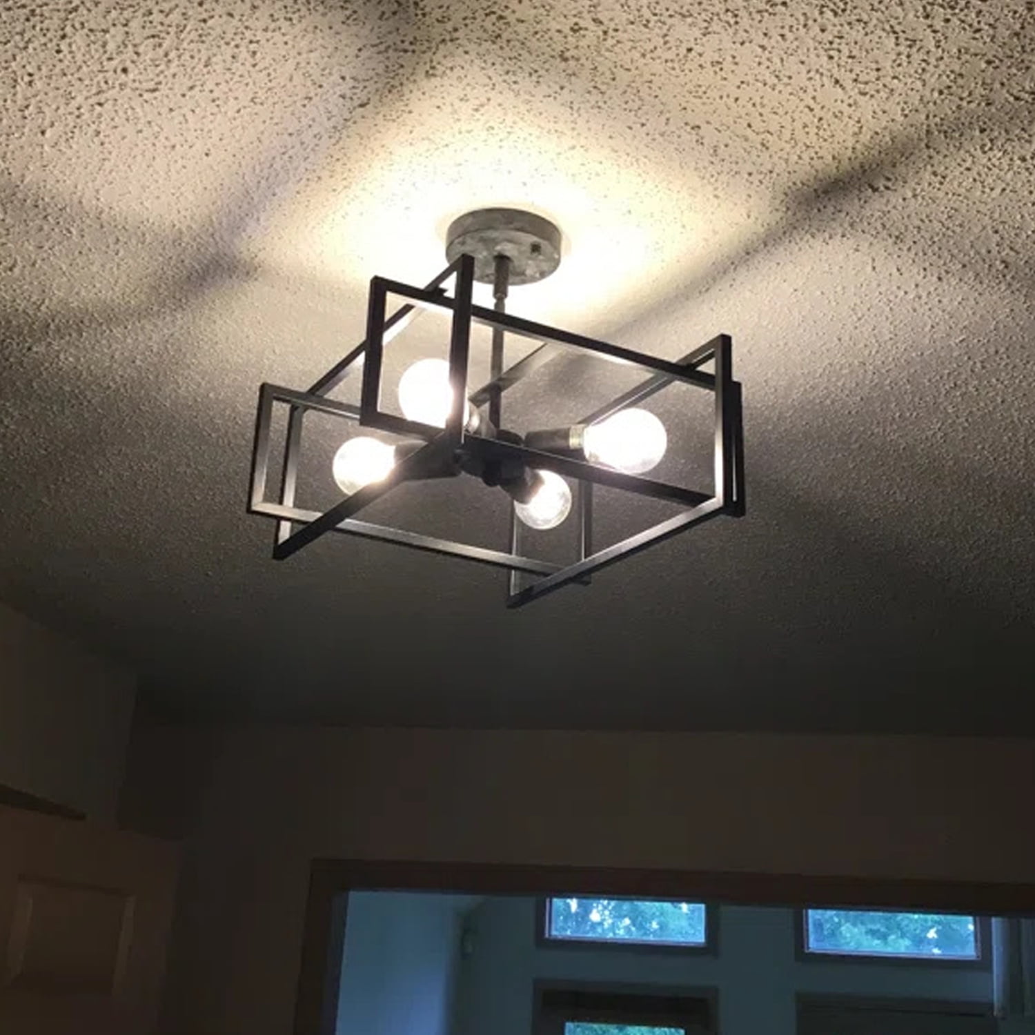 4-Light Farmhouse Semi Flush Mount Ceiling Light Fixtures Dining Room Ceiling Lighting Industrial Ceiling Lamp for Hallway Kitchen Bedroom Dining Room Entryway Foyer