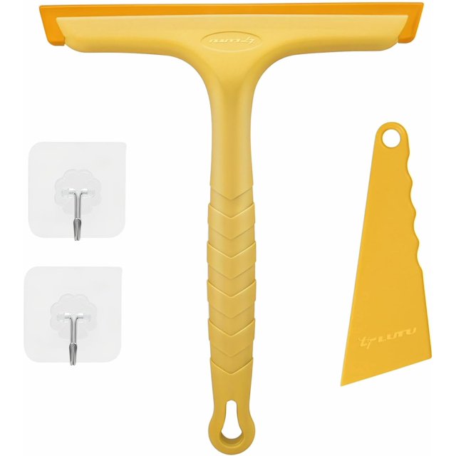 Shower Squeegee for Glass Doors, Bathroom Squeegee for Shower, Window Squeegee, Home Bathroom Silicone Cleaner Tool, Suitable for Bathroom, Kitchen, Tile, Mirror, Car Glass, by LTLUTU, 8in Yellow