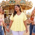 thumbnail image 2 of Agnes Orinda Women's Plus Size Gingham Tops Plaid Peplum Button Decor V Neck Short Sleeve Casual Babydoll Blouse 2X Butter Yellow, 2 of 8