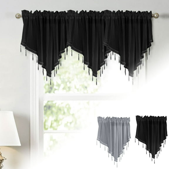 Beaded Triangle Sheer Valance Curtains for Living Room,Sheer Valance Curtains for Kitchen,Rod Pocket Farmhouse Window Valance,Bedroom Window Beaded Sheer Valance Curtains with Tassel for Bathroom