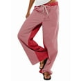 thumbnail image 3 of Pantalones de Rayas de Tiro Bajo para Mujer, Estilo Bohemio, con Cordón Ajustable y Pernera . Rojo M, 3 of 9