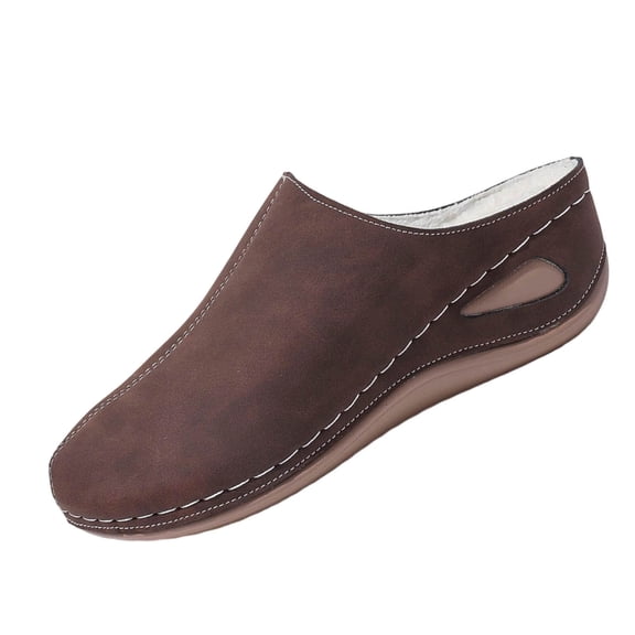 Solid Color Slope Heel Slippers For Women Leisure Style Versatile Design Large Size Baotou Cool Slippers Brown Color Size 36 Us Women'S 5.5 Flock Material Brown