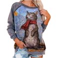 thumbnail image 1 of Chandail en Molleton Citrouille Chat pour Femmes Halloween Col Rond Pull Manches Longues Hauts Décontractés Amples, 1 of 7