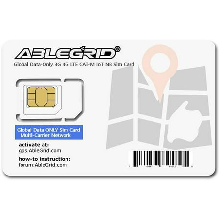 Ablegrid® Global Sim Card, Multi-Carriers, for Any 3G 4G LTE, IoT-NB Cat-M LTE-M GPS Tracker and IoT devices - DATA (Best Global Roaming Sim)