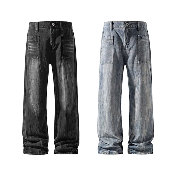 FRSASU Mens Classic Relaxed Fit Jeans Straight Stretch Casual Baggy Denim Pants Blue
