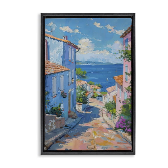 Stupell Industries Traditional Quiet Seaside Town's Path Black Floating Frame Canvas Art, 17 x 25, by LSR Design Studio