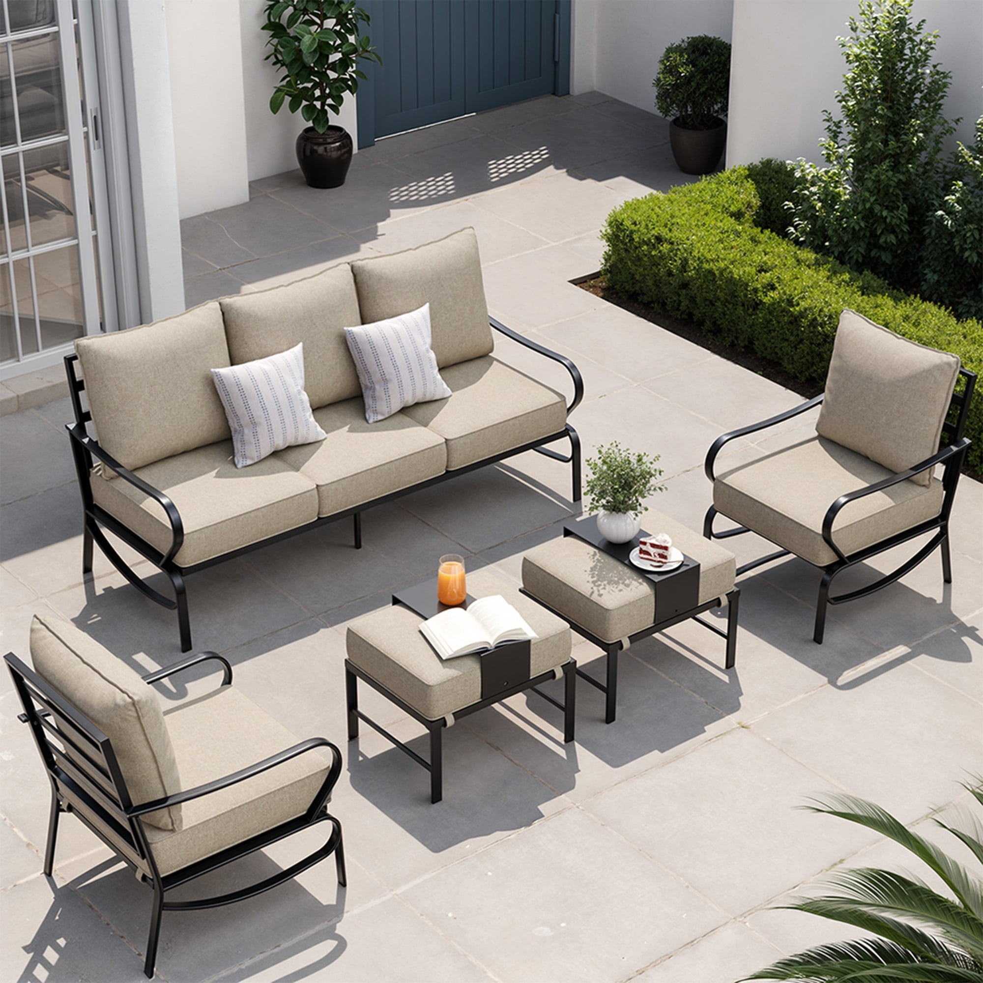POTEBAN Patio Furniture Metal Outdoor Set 5 Pcs, Outdoor Patio Furniture Set, Modern Furniture Sets with Chairs for Lawn Deck Poolside,Beige