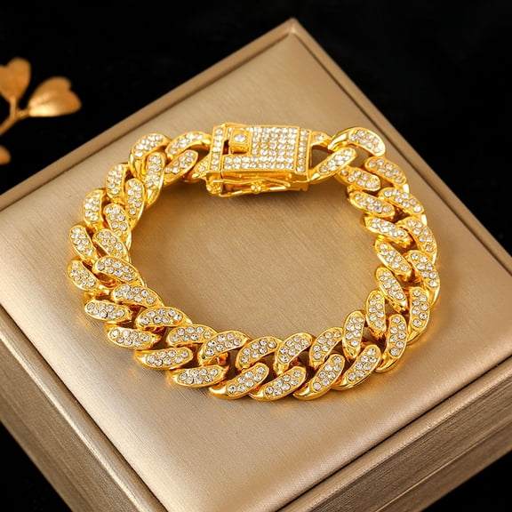 Men’s & Women’s Iced Out Cuban Link Bracelet, Full Pave Cubic Zirconia, Gold/Silver Tone, Hip Hop Style Fashion Jewelry