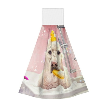 

Horeoi Dog Sitting In Bathtub With Duck On Head Print Coral Fleece Microfiber Hanging Hand Towel Absorbent Hand Towel Quick Dry Thicken Cleaning Cloths Wipes Rags for Kitchen & Bathroom