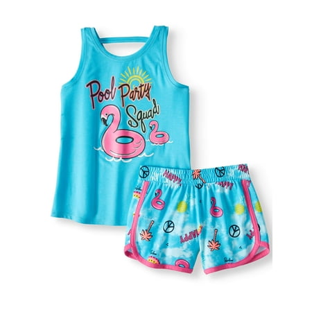 Wonder Nation Graphic Tank Top & Short, 2-Piece Outfit Set (Little Girls & Big (Best Outfit For Jogging)