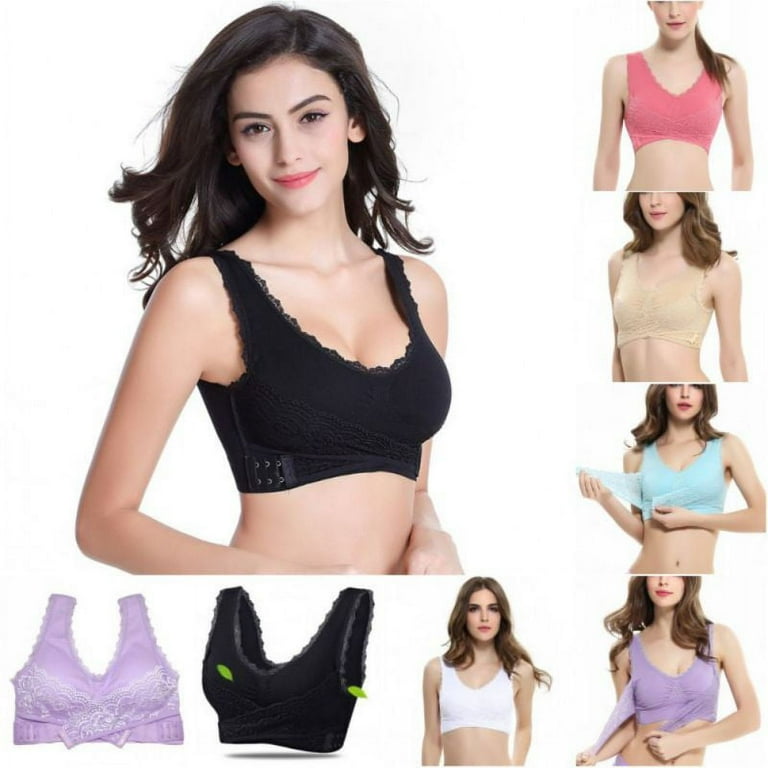 Women Bras Seamless Cross Front Side Buckle Lace Sports Removable