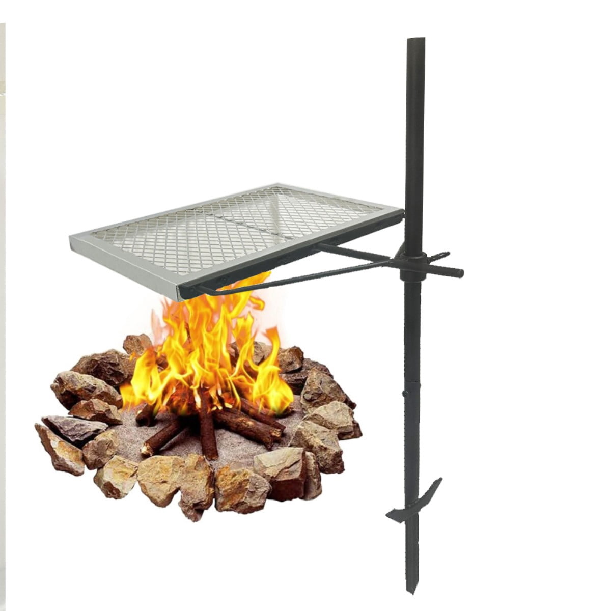 TOPCOMFY Charcoal Grill Rotating Campfire Grill, Heavy Duty Steel, 360° Adjustable, Portable for Outdoor BBQ Cooking and Camping