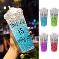 thumbnail image 1 of Vaso aislante de doble capa con tapa deslizante de pajita - Taza congelable a prueba de fugas de 22oz para café helado y bebidas de verano, taza de viaje de plástico color degradado, 1 of 6