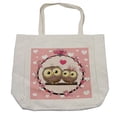 thumbnail image 1 of Owls Shopping Bag, Owl Couple on Tree Branch Floral Wreath Celebrations Cheerful Art, Eco-Friendly Reusable Bag for Groceries Beach and More, 15.5" X 14.5", Cream, by Ambesonne, 1 of 2