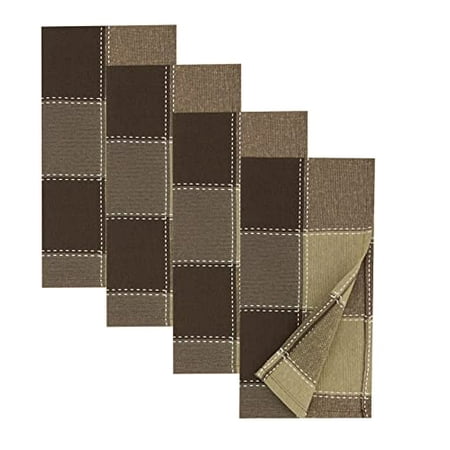 

Fennco Styles Stitched Plaid Cloth Napkins 20 W X 20 L Set of 4 - Mocha Woven Dinner Napkins for Home Dining Table Banquets Thanksgiving Christmas Holidays and Special Occasion