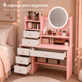 thumbnail image 4 of Zocalo Tocador para Adultos con Espejo LED, 6 Cajones, 80*37*120 cm, Rosa, 4 of 7