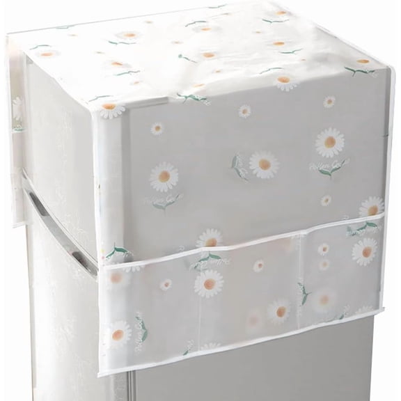 Refrigerator Dust Cloth PVEA Dustproof Fridge Top Cover Multi-Purpose Washing Machine Waterproof Cover with Side Storage Pockets for Kitchen Appliance Protector Daisy Flower 51 x 21.3 Inch